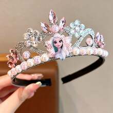 1pc Disney Frozen Elsa Crown Hairband, Blue Rhinestone & Pearl Headband, Spring/Summer Performance Costume Photography Prop - Multiple Styles - View 7