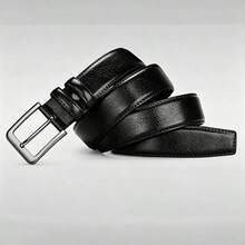 Men's Alloy Buckle Belt, Business Casual Style, Versatile Pants Belt, Pin Buckle Design, No Hole Required, Easy Adjustment, Fine Texture, Soft Touch, Suitable For Daily Commute, Workplace Wear, Dating And Gatherings - Black - View 5