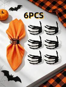 12pcs/6pcs/1pc Halloween Napkin Rings - Halloween Novelty Theme, Black Skeleton Hand, Ghost, Spider, Haunted House, Butterfly Creative Design Napkin Rings, Suitable For Halloween Party Table Decor - Easy To Clean Metal Texture, Halloween Decoration, Theme Event Accessories, Spooky Table Decor, Durable Napkin Holder - Multicolor - View 16