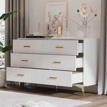 Sideboard With 6 Drawers - White Door Cabinet With Drawers For Living Room And Bedroom, Dimensions: - 白色 - 查看 2