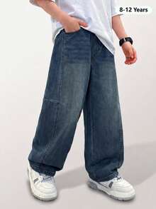 Boys' Fashion Curved Leg Denim Jeans, New Style Long Pants For Spring/Autumn/Winter - Medium Wash - View 3