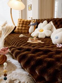 1pc Bubble Textured Faux Rabbit Fur Plush Sofa Cover, Ultra Soft Skin-Friendly Pet Friendly Anti-Scratch Couch Protector, Machine Washable All Season Universal Furniture Slipcover Fit 1/2/3/4 Seater Sofa - Multicolor - View 10
