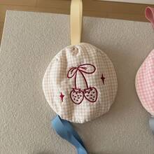 1件格紋櫻桃刺繡內衣收納袋，便攜旅行收納包，柔軟布料內衣襪子化妝品收納手提包，適合度假與日常使用 - 彩色 - 查看 7