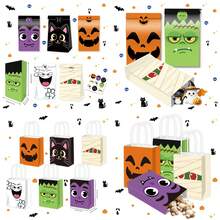 6/12pcs Halloween Gift Bag Set, Trick Or Treat Party Supplies, Featuring Halloween Theme Black Cat, Ghost, Mummy Holiday Prints, Halloween Party Gift Bags - Multicolor - View 2