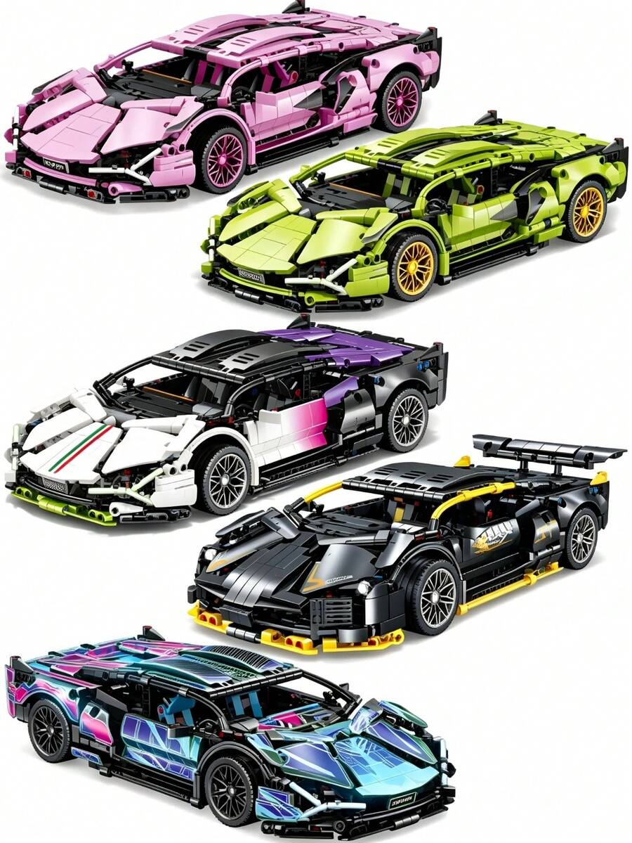 1pc Supercar, Pink, Green, Black, White-Purple, Purple To Choose From, High-Tech Supercar, 1200+Pcs Building Blocks, 1:14 Scale Car, Assembled Length Approximately 14 Inches, ABS Material, Adult Gift Car Building Block Model, Adult Building Block Collection Toy