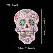 1/4 Vintage Oil-Drip Rhinestone Skull Brooch, Skull-Shaped Alloy Pin, Unique Niche Halloween Costume Accessory - Style - View 2