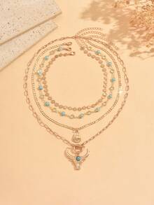 4pcs/Set Vintage Western Cowboy Style Boots & Bull Head Pendant Necklace Set, Fashion Women's Neck Jewelry Suitable For Daily Wear And Vacation Party - Multicolor - View 2