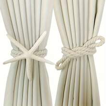 1/2pcs Classic Starfish Curtain Tiebacks - Elegant Woven Polyester Curtain Buckles, Decorative Accessories For Bedroom And Living Room, Adding Coastal Charm To Home Decor, Bedroom Decor | Nautical Style | Textured Finish, Living Room Curtain Artificial Resin Five-Finger Starfish Curtain Tiebacks Hemp Rope Woven Coastal Style | Living Room Bedroom Decorative Accessories | Ins Style Home Tie Ropes - Star - View 6