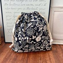 1pc Flower And Bird Printed Cotton Drawstring Storage Bag, Portable And Reusable Storage Bag - Multicolor - View 6