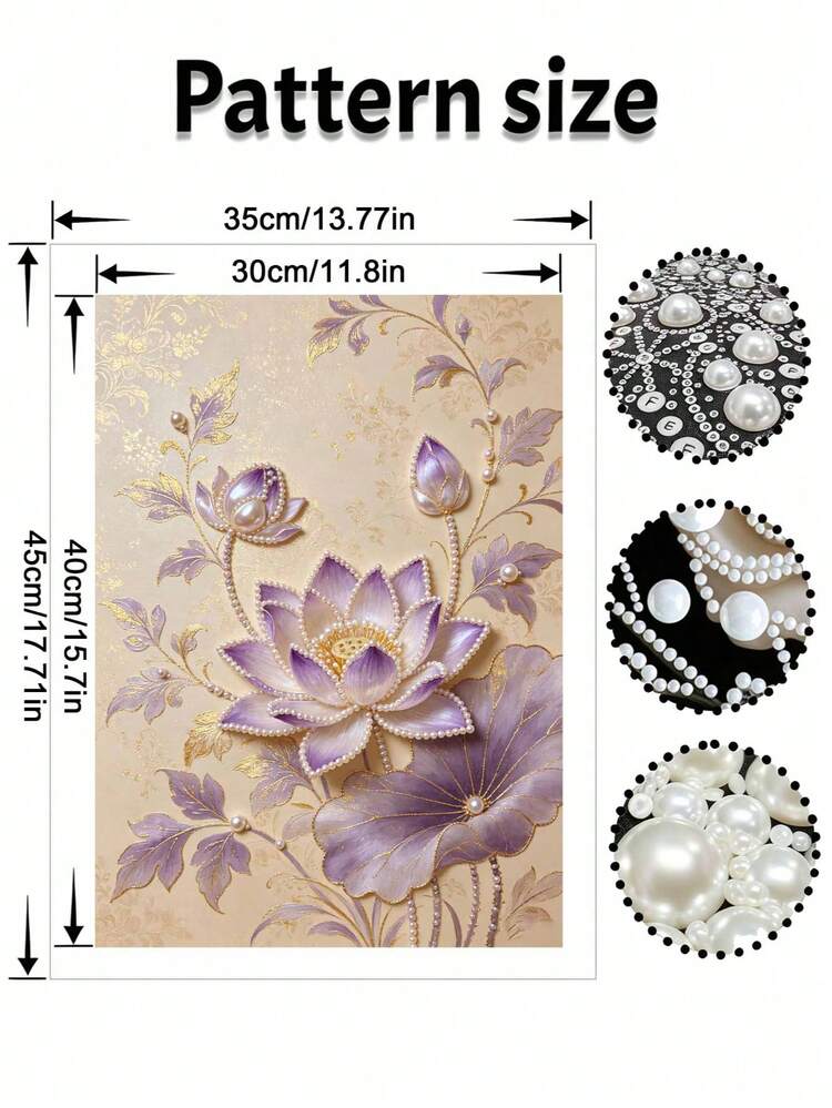 DIY Handmade Pearl Painting Pearl Lotus Crafts Pattern Creative Decorative Painting Comes With Self-Adhesive Pearls Suitable For Home Decoration DIY Handmade Enthusiasts Frameless - A - View 3
