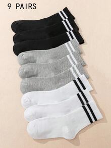 1/6/9 Pairs Men's Mid-Calf Socks, Black, Y2K Cute Sporty Fun Gift, All-Season Unisex Socks - Multicolor - View 8