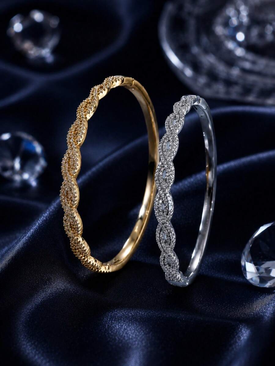 1pc Women's Bracelet, Luxury Fashion Zirconia Inlaid Super Shiny Bracelet, High-End Design Elegant Versatile Hand Accessory - S62959 - View 1