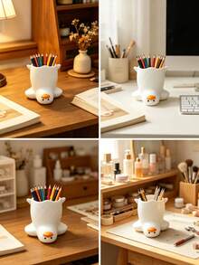 Cute Duck Shaped Pen Holder, Charming Creative Fun Desktop Accessory, Suitable For Storing Pens, Pencils Or Various Small Items,Back To School Season - One Size - View 4