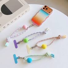 1PC Dopamine Phone Lanyard Wrist Strap Spacer Camera Keychain Bag Charm Pendant Universal Camera Phone Case Hanging Ball Short Rope - Multicolor - View 1