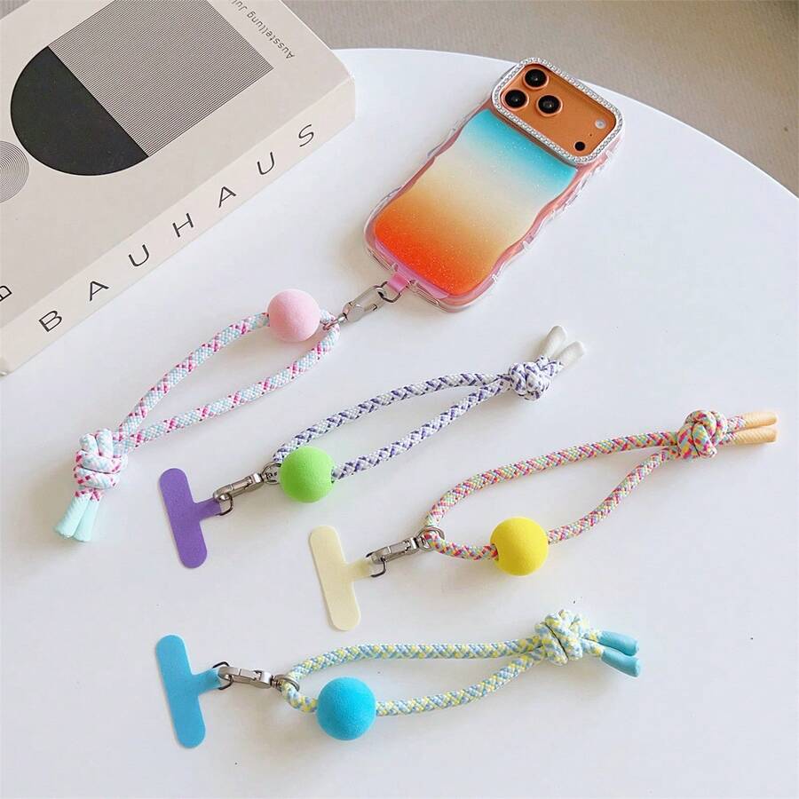 1PC Dopamine Phone Lanyard Wrist Strap Spacer Camera Keychain Bag Charm Pendant Universal Camera Phone Case Hanging Ball Short Rope - Multicolor - View 1