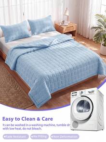 1pc Cooling Air Conditioning Quilt, Blue Bedding Cover, Breathable And Lightweight, Super Soft And Comfortable, Suitable For Single/Double/Queen/King Size Beds, Home And Dorm Use, Pillow And Pillowcase Not Included, Machine Washable - Blue - View 9