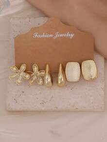 6-18PCS Gold Fashion Elegant Casual Women's Earrings Set, Includes Pearl Studs, Flower, Water Drop, Wave Geometric Design, Suitable For Daily Commute, Date, Vacation, Everyday Versatile, Unique Non-Clashing Style - Gold - View 14