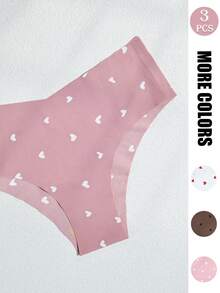 GYEY 3pcs Women's Heart Print Seamless Triangle Panties, One-Piece Laser Cut Invisible Romantic Girly Skin-Friendly Underwear - Multicolor - View 5