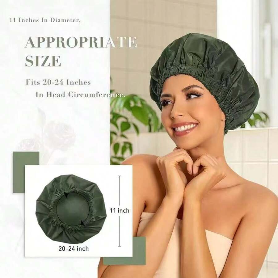 Reusable Shower Cap For Women, Large Waterproof Shower Bonnet Washable Elastic Band Bath Hair Hat For Long Hair, Braids(Green), Shower Accessories, Bath Sponge - View 1