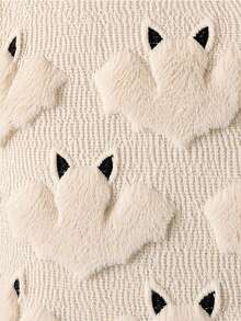 1pc Halloween Pillow Case, Cute Bat Pattern, Spooky Embroidery Design, Soft Plush Faux Wool Cushion Cover, Autumn Home Decor Gift, Suitable For Sofa, Chair, Bedroom - Beige - View 5