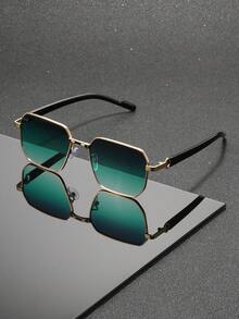 1pc Men's Luxury Gold Frame Square Metal Pure Black Lens, Decorative Ring Hinge, Suitable For Driving, Daily, Street, Travel, Outdoor Glasses - Multicolor - View 10