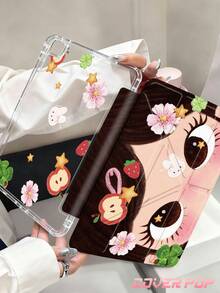 Cartoon Girl & Apple & Clover & Star Pattern Tablet Protective Case, Compatible With IPad 9.7/10.2/10.5/10.9/12.9/Pro 11, 10th Gen, Compatible With Samsung Galaxy Tab S6 Lite 10.4 Inch, Compatible With Kindle Paperwhite 12th Gen 2024, Kindle (11th Gen-2024), Soft Anti-Drop, Smart Stand/Auto Wake/Sleep, Y-Shaped Folding Tablet Protective Cover, Multiple Viewing Angles - Multicolor - View 2