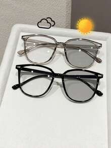 1 Pair High-Quality Women's Glasses, Featuring Fashionable Geometric Plastic Design, Suitable For All Face Shapes - 1pc Black Frame-gray - View 14