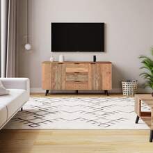 Sideboard TV Cabinet Brown Adjustable Shelves Vintage In Wood For Dining Room And Living Room - 棕色 - 查看 3