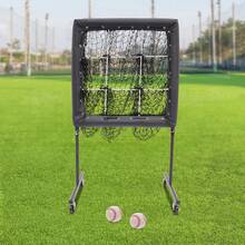 3-Height Adjustable Baseball Pitching Net, 9-Target Polyester Training Net With Lockable Swivel Casters For Backyard Softball Training - Black - View 3