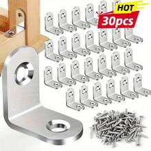 30pcs L-Shaped Right Angle Corner Brackets, Triangular Support Fixing Brackets For Cabinet Shelves, Furniture Tables, Chairs, Storage Racks, Wood Board Splicing Connectors, Furniture Board Right Angle Installation Accessories, Shelf Load-Bearing Fixing Connectors - Silvery - View 1