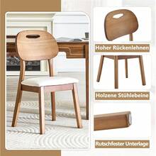 Modern Style Dining Chair Set (2 Pieces) / Oval Solid Wood Dining Chairs With Backrest / Wooden Chairs With Carrying Handles / Upholstered Kitchen Chairs / Suitable For Dining Room And Living Room - 白色+胡桃木色 - 查看 4