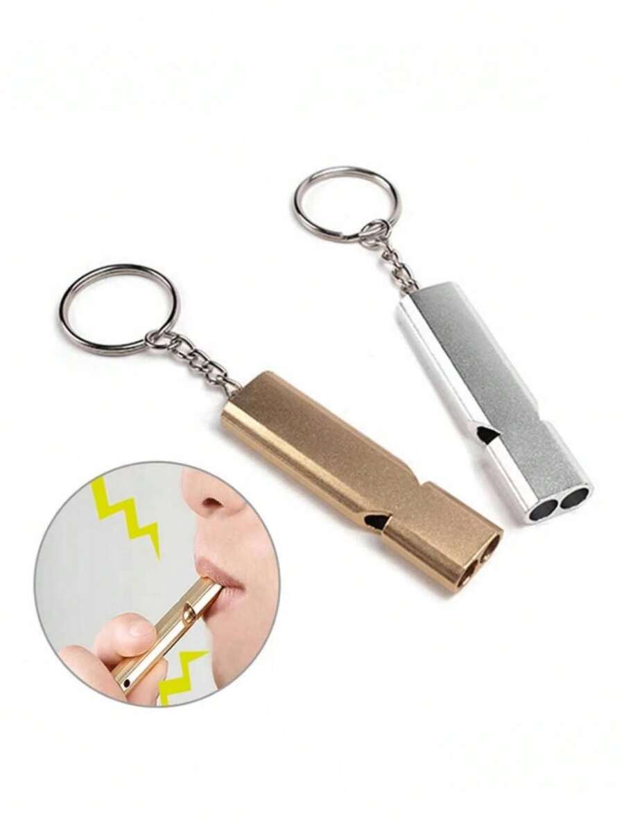 Dual-Hole High-Frequency Aluminum Alloy Whistle, Outdoor Survival Dual-Tube High-Pitch High-Frequency Rescue Whistle, Super Loud Pigeon Training Referee Whistle, Camping Keychain Whistle, Hiking Exploration Emergency Distress Signal, High Decibel, Portable, Outdoor, Climbing, Training, Back To School, Gift