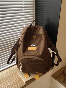 2026 New High-Cost-Performance Student Backpack, Canvas & Corduroy Minimalist Large Capacity Duck Pattern Middle School Student Bag - Coffee - View 4