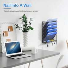 OUTWOLF Organizador de Archivos Colgante de Pared con Ganchos, Organizador de Archivos de 6 Niveles, Montaje Vertical en Pared, Organizador de Documentos y Correo para Oficina - 6 niveles - Ver 3