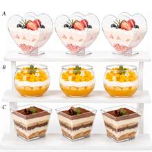 5pcs/10pcs/15pcs Clear Plastic Dessert Cups Heart-Shaped Round Square Mousse Pudding Cups Party Tiramisu Fruit Yogurt Serving Containers - Multicolor - View 1