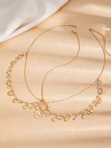 1pc Fashion Minimalist Alloy Heart-Shaped Tassel Rhinestone Basic Chain Headpiece, Girls Party Gift - Gold - View 5