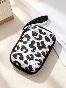 Bag In Bag Leopard Print Love,Bow Shaped Love Earphone Data Cable Charger Storage Bag Earphone Storage Box Anti Drop Zipper Bag Cartoon Creative - Multicolor - View 12