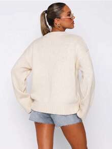 Women's Fashionable Long Sleeve Knit Sweater, Soft & Loose Fit, New Arrival Autumn/Winter Fall - Off White - View 6