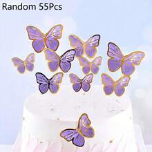 55pcs Butterfly Cake Toppers, Minimalist Paper Cake Decorative Picks, Birthday Party Decor - Purple - View 4