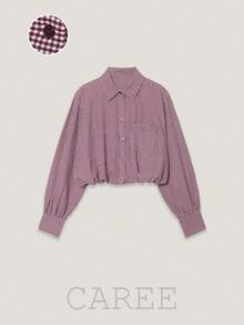 CAREE Women's Spring/Autumn Plaid Short Waist-Cinching Blouse, Lapel Puff Long Sleeve Front Button Shirt - Multicolor - View 1