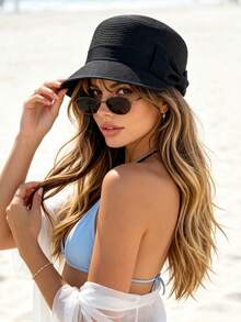 1pc Women's Bohemian Fashion Straw Bow Equestrian Hat, Sun Protection Summer Beach Hat, Suitable For Vacation, Daily Wear And Beach - Multicolor - View 10