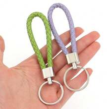 10pcs/Pack PU Braided Keychain 11.5cm Zinc Alloy Hook Simple Colorful Dopamine Leather Rope Pendant Keychain DIY Pendant Phone Lanyard Accessory - Woven Keychain - View 3