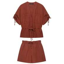 Seelio Summer New Women's European And American Style Fashion Minimalist Versatile Beaded Short Sleeve Jacket - Red - View 3