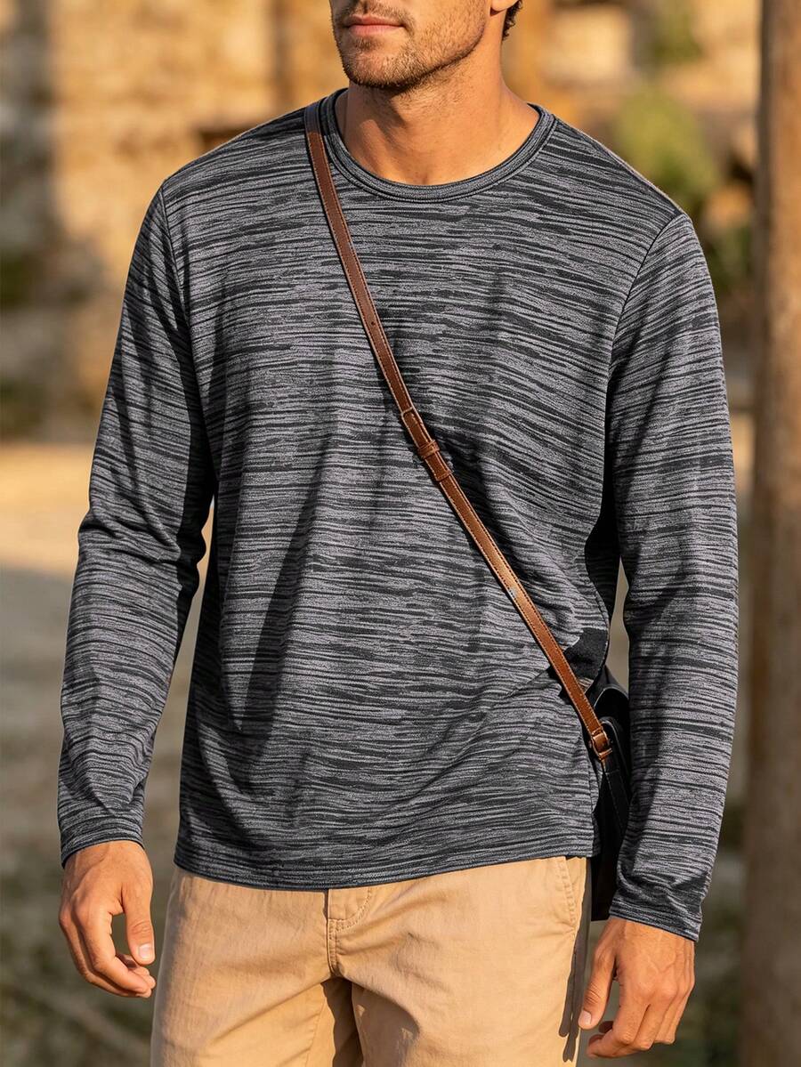 Men's Outdoor Long Sleeve Crew Neck Casual Sports T-Shirt - Light Grey - View 1