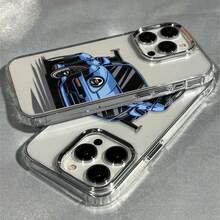 1pc Racing Pattern Black & Silver Phone Case Compatible With Apple Phones - Multicolor - View 5