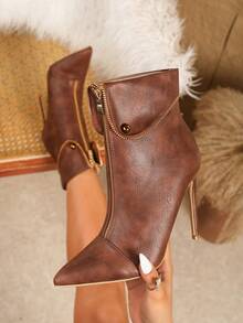 Women Fashion Boots Zip Sisi - Coklat - View 3