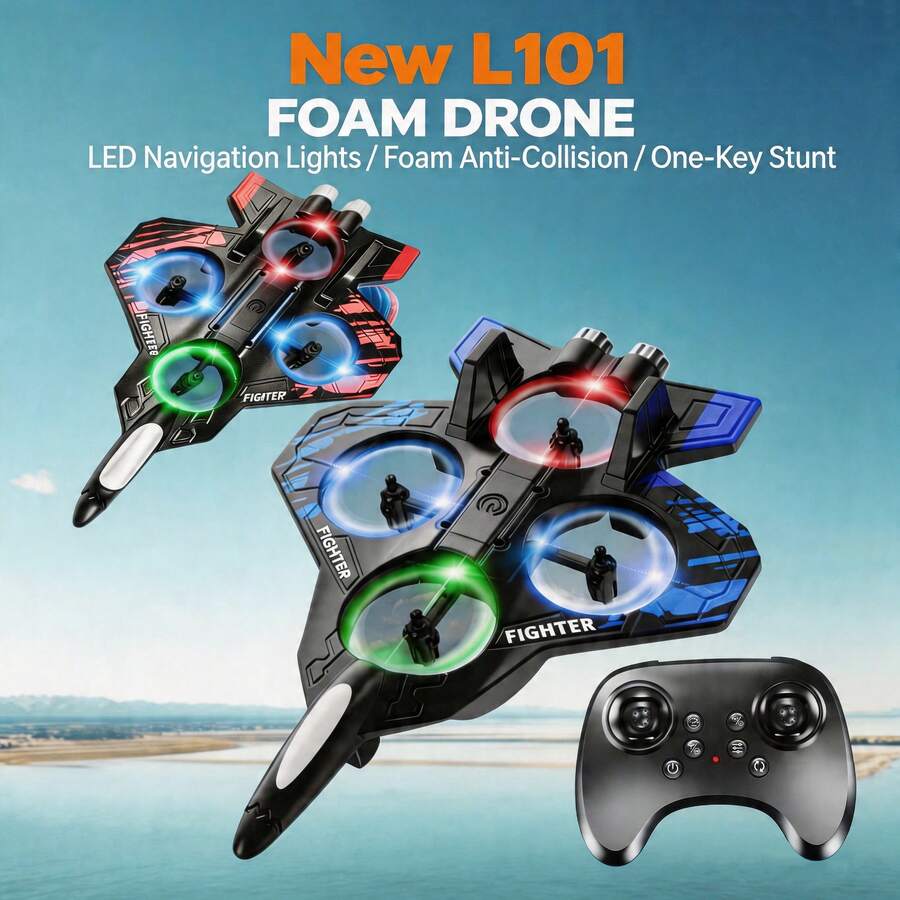 TOKQI Remote Control Drone, Blue/Red Camouflage Coating,SBS Anti-Fall Material,Fighter Jet With Durable Lights,Hover Capability,One-Key Flip/Take-Off/Descend/Hover Functions,For Beginners Indoors/Outdoors/Parties, Multi-Rotor Quadcopter Toy Fighter Plane - View 1