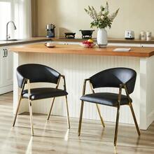 Set Of 2 Dining Chairs In Black PU Leather, Luxurious Gold Metal Frame, Modern Minimalist Chair With Backrest, Suitable For Dining Room & Living Room - Black - View 4