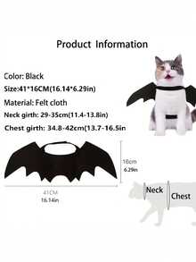 Halloween Pet Bat Wings Costume - Soft Comfortable Adjustable Wings Prop, Suitable For Cats And Small Dogs, Cute Role Play Party Outfit - Black - View 9