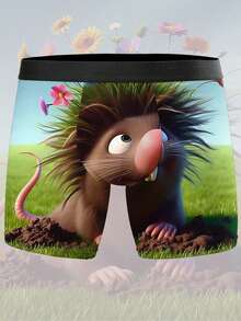1pc Men's Funny Animal Print Boxer Briefs, Cute Cartoon Animal Print Casual Home Underwear, Suitable For Daily Wear And Gift For Boyfriend - Black - View 4